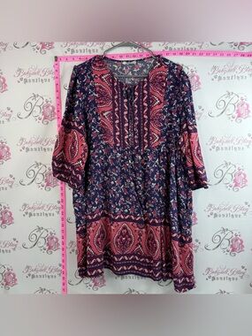 Chigant dress or long shirt paisley Boho Navy and Pink Floral Peasant Tunic
